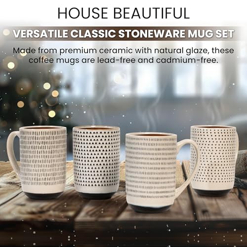 House Beautiful Versatile Modern Stoneware Mug Set - 19.5 oz, Set of 4 (Metro Mornings) - color: Metro Mornings