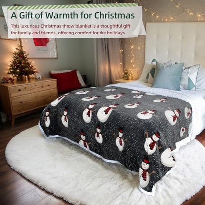 Catalonia Snowman Blanket, Holiday Theme Sherpa Fleece Throw, Blanket for Couch and Bed, Christmas Blanket | Super Soft, Comfy, Cozy, Fluffy, Warm | 60x80 inch, Grey - color: Snowman, size: 60"x80"