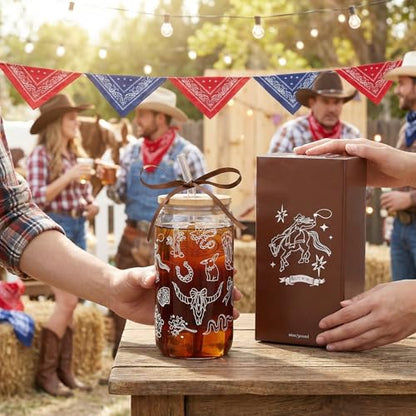 Western Gifts for Women, Cute Glass Cup for Western Cowgirl Stuff | Iced Coffee Tumbler Glass Cup with Lid Straw for Country Girl Gift Thanksgiving Christmas Birthday Mothers Day Friend 16oz - style: Western