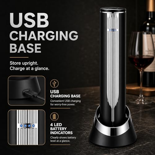 BLUBYEES Electric Wine Bottle Opener with Charging Base & Built-in Foil Cutter – Rechargeable Intelligent Touch-Activated Automatic Corkscrew – Luxury Christmas Wine Gifts for Women, Men, Seniors | Automatic touch-activated cork removal and ejection, Buil