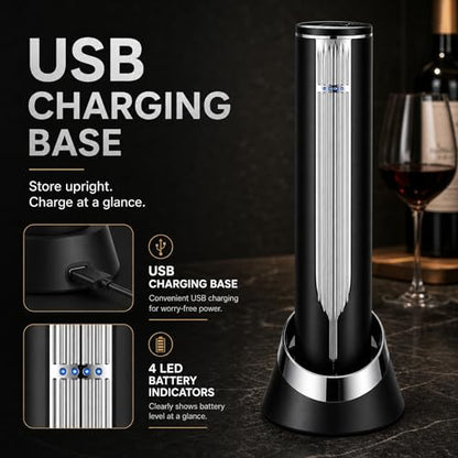 BLUBYEES Electric Wine Bottle Opener with Charging Base & Built-in Foil Cutter – Rechargeable Intelligent Touch-Activated Automatic Corkscrew – Luxury Christmas Wine Gifts for Women, Men, Seniors | Automatic touch-activated cork removal and ejection, Buil