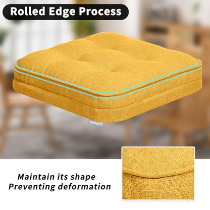 GOFORIT Memory Foam Cushion，Square Seat Cushions for Dining Chairs,Non-Slip Chair Pads with Removable Cover, 16'' x 16'', Yellow - color: Yellow