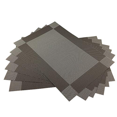 Vinyl Coffee Placemats Heat Resistant Dining Table Mats Non-Slip Washable Place Mats Set of 6 （Coffee） - color: Coffee