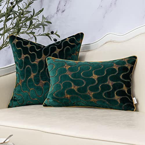 Green Throw Pillow Cover Wavy Cushion Cover Modern Zippered Rectangular Pillowcase for Sofa Couch Bedroom Living Room Home, 12x20 Inch - color: Green, size: 20" x 12" (Pack of 1)
