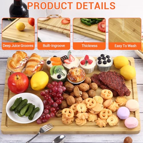 Large Cutting Board for Kitchen, 20 x 14 Inch Bamboo Wood Butcher Chooping Board with Juice Groove, Reversible Cheese Board Charcuterie Serving Tray - color: Natural, size: 20"L x 14"W