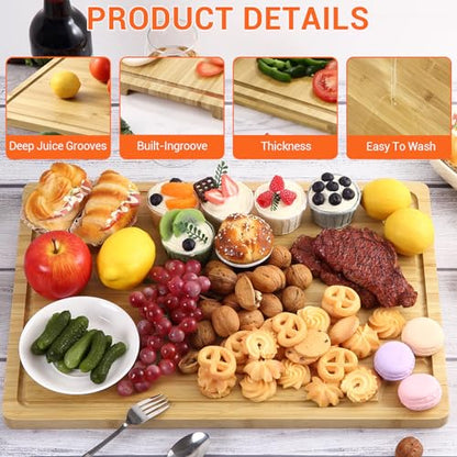 Large Cutting Board for Kitchen, 20 x 14 Inch Bamboo Wood Butcher Chooping Board with Juice Groove, Reversible Cheese Board Charcuterie Serving Tray - color: Natural, size: 20"L x 14"W