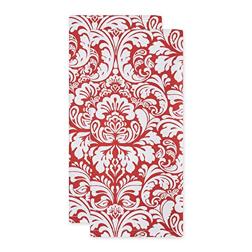 DII Cotton Dish Towel Set Damask Print, 18x28, Tango Red, 2 Count - color: Tango Red, size: Dishtowel, 18x28"