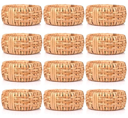 Alpha Living Home Rattan Napkin Rings, Brown, Set of 12 | Natural cane & plastic blend, 2x2x1 in each, boho rustic style, handcrafted, fits various napkin thicknesses - color: Tan, size: 12- Pack