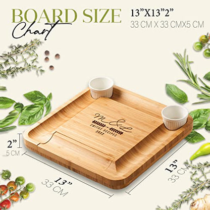 Personalized Bamboo Cheese Board and Knife Set - Custom Engraved Platter Serving Tray with Slide Out Drawer & 4 Stainless Steel Knives - Unique Gift Set for Anniversary, Wedding (Design 8) - color: Design 8