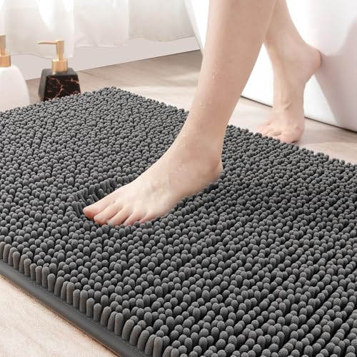 Amyracel Bathroom Rugs Mat 36x72, Thick Soft Quick Dry Absorbent | Chenille Bath Rug, Rubber Back Non Slip Machine Washable Bath Mat for Bathroom Shower Tub Floor - color: Grey, size: 36" x 72"