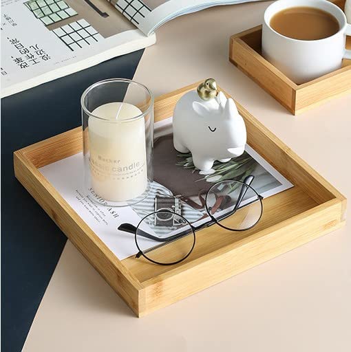 3 Pcs Bamboo Bathroom Tray, Flat Wood Basket Tray, Wooden Shallow Storage Basket, Bamboo Organizer for Bathroom, Living Room, Kitchen Countertop
