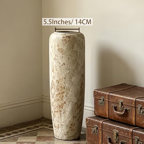 Rustic Ceramic Floor Vase, 24 Inch, Large Farmhouse Decor | Living Room, Entryway, Fireplace, Pampas Grass, Dried Branches - size: 23.6 Inch