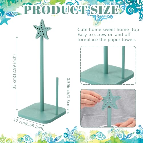 Leinuosen Beach Starfish Paper Towel Holder Rustic Beach Coastal Wooden Paper Towel Holder Turquoise Blue Nautical Ocean Bathroom Accessories Kitchen Roll Stand Organizer Apartment Housewarming Gift - style: Grey Green starfish