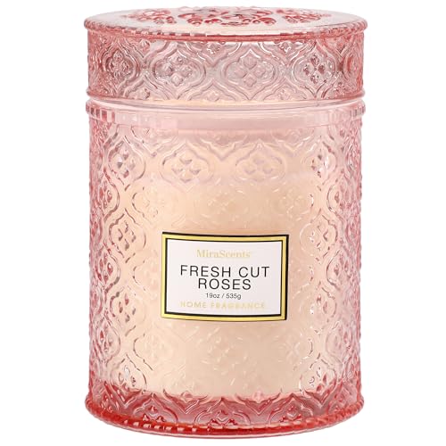 Rose Scented Candles,Pink Candles Gifts for Women, Valentine Luxury Large Decorative Candle in Glass, 19oz Natural Soy Wax for Home - color: Pink