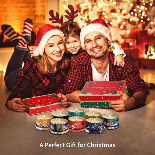 Christmas Candles Gifts for Women, 12 Bulk Scented Candles Set | Home Aromatherapy, Strongly Fragrance, Long Lasting, Portable Travel Tin for Spa Bath Yoga - color: SC04