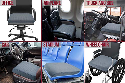 Large 19"x17"x3.25" Medium-Firm Memory Foam Seat Cushion with Cooling Effect, Washable Cover and Non-Slip Base for Office Chairs, Wheelchairs, Recliners, Cars - Back Pain Relief - Gray - color: Gray