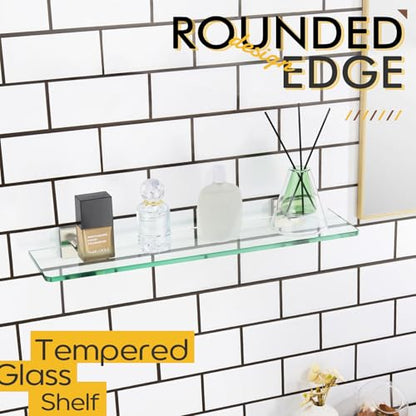 KOKOSIRI Floating Shelves Wall Mount 20-Inch Bathroom Tempered Glass Shelf Shower Storage Kitchen Rack, 2 Pack Brushed Stainless Steel B1107BR-L20-P2 - color: Brushed Nickel, size: 20-Inch(2 Pack)