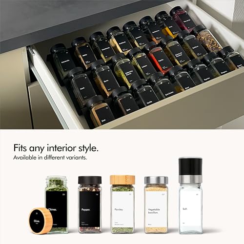 KIVY Spice Jars with Labels [24x 4oz] Glass Seasoning Containers with Airtight Lids for Organization - Empty Square Bottles for Spices & Seasonings with Shaker Lids - Spice Containers Bamboo - size: Bamboo White