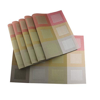 Set of 6 Placemats for Dinning Table, Luxury PVC Woven Vinyl Table Mats,Washable and Heat Insulation Kitchen Place Mats (6 pcs, Gold) - color: Red-square