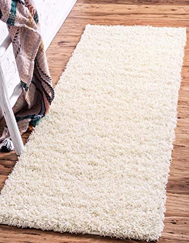 Unique Loom Solid Shag Collection Area Rug (2' 2" x 6' 5" Runner, Pure Ivory) - color: Pure Ivory, size: 2'2" x 6'5" (Rectangular)