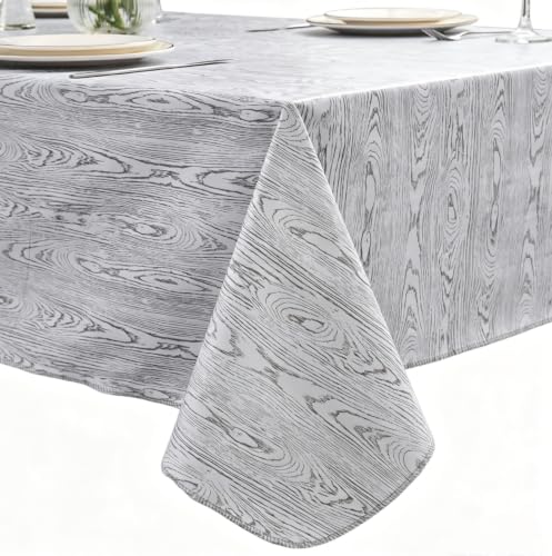Pioggia Vinyl Tablecloth with Flannel Backed Rectangle Waterproof Oil-Proof PVC Table Cloth Wipeable Spill-Proof Plastic Table Cover for Indoor and Outdoor - color: Greyish White Grain, size: 84" x 60" (Rectangular)