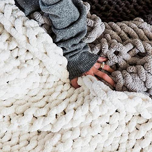 Chunky Knit Blanket Light Blue Chenille Yarn Tight Chunky Knit Throw Blanket for Sofa Bed 39x39 Handmade Boho Bed Throw - color: Light Blue, size: 39x39"