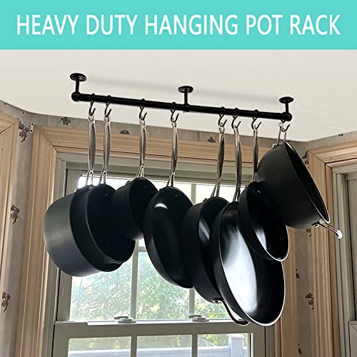 ROTHLEY Hanging Pot Rack Hanger: 23.7 Inch Stainless Steel Pot and Pan Hanger Pot Rack Wall Mounted Hanging Pots and Pans Rack Pot Hangers for Kitchen Wall Kitchen Rail with Hooks（Matt Black） - color: Matte Black, size: 23.7 inch