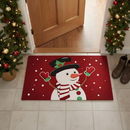 Tinideya Christmas Welcome Front Doormat, Xmas Non Slip Outdoor Mat Rug with Christmas Snowflake Decoration Pattern for Farmhouse Home Entrance Decor Yard Floor Patio, 17 x 30 Inches (Snowman) - style: Snowman