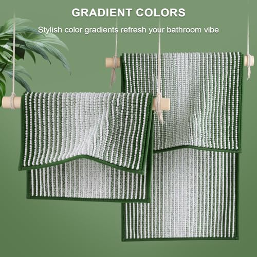 Bathroom Rugs and Mats Sets, 2 Piece Thick Absorbent Chenille Bath Mat Rug Set Non Slip, Soft Shaggy Bath Room Floor Mats for Bathroom, Machine Washable (Hunter Green, 20" x 32" Plus 16" x 24") | 20"x32" Plus 16"x24", Soft Absorbent Chenille, Quick Dry Ma
