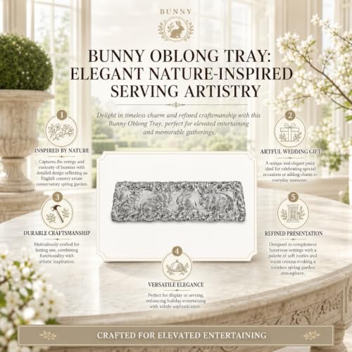 Arthur Court Bunny Oblong Tray - Aluminum Serving Tray with Whimsical Rabbit Motif - Perfect for Easter and Spring Gatherings - 19 x 6 Inches
