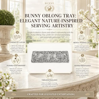 Arthur Court Bunny Oblong Tray - Aluminum Serving Tray with Whimsical Rabbit Motif - Perfect for Easter and Spring Gatherings - 19 x 6 Inches