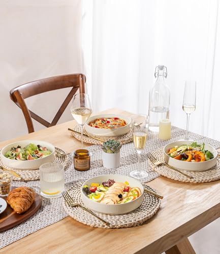7.5" Ceramic Pasta Bowls Set of 4, Salad Bowls | Versatile Serving Bowls for Pasta, Salad, Fruit & Noodles, Housewarming & Wedding Gift, Beige - color: Beige, size: 7.5 Inch