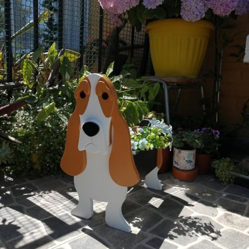 Basset Hound Pet Dog Animal Bonsai Holder Cute Shape Art Plant Storage Pot Villa Garden Indoor Outdoor Office Decor Ornaments 24 * 18cm/9.45 * 7.09inch - color: Basset Hound, size: 24*18cm/9.45*7.09in