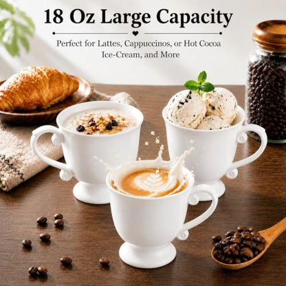 Fine Bone China Coffee Mugs, 18 Oz, Set of 2 | Elegant Royal Goblet Coffee Cups with Handles, Large Tea Mugs for Latte, Cappuccino, Hot Beverages, Housewarming Wedding Gift - color: 2 Pcs Goblet Style