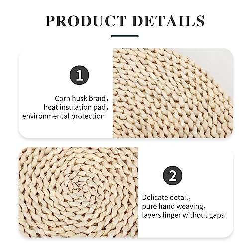YRMT Round Woven Placemats Set of 6 Corn Husk Woven Placemat Braided Straw Water Hyacinth Place Mats for Dining Table, Wedding, Natural 13.8" in