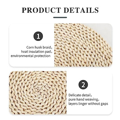 YRMT Round Woven Placemats Set of 6 Corn Husk Woven Placemat Braided Straw Water Hyacinth Place Mats for Dining Table, Wedding, Natural 13.8" in