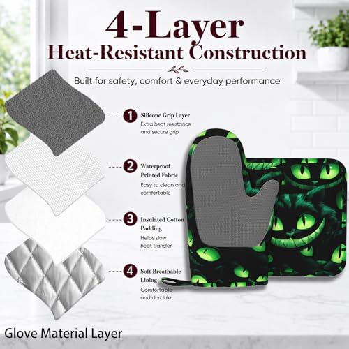 Halloween Ghost Face Heat-Resistant Oven Mitts and Pot Holder Smile Face Kitchen Non-Slip Silicone Cooking Microwave Gloves for BBQ Baking Grilling - color: Halloween Ghost Face