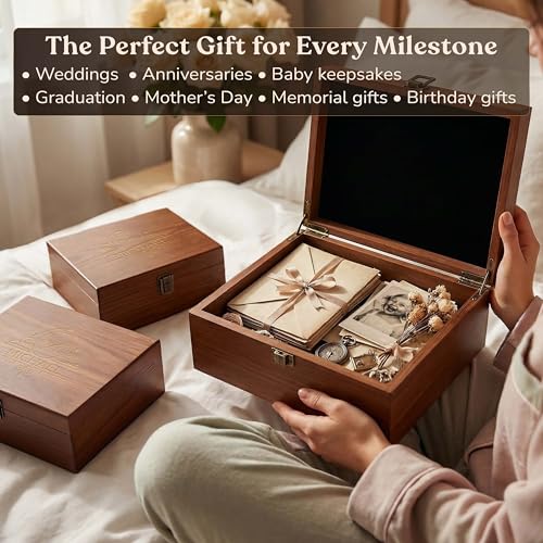 Custom Wooden Keepsake Box, Engraved Monogram Name Initial, 12 Designs | Personalized Storage Box, Photo Storage, Document Storage, Memory Box, Keepsake Storage, Wood Box With Lid
