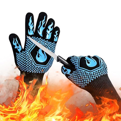 BBQ Gloves 1472F Heat Resistant Non-Slip Silicone (Sky Blue) | Grill Cut-Resistant 13.5in, Oven Kitchen Safe for Barbecue, Cooking, Frying - color: Sky Blue