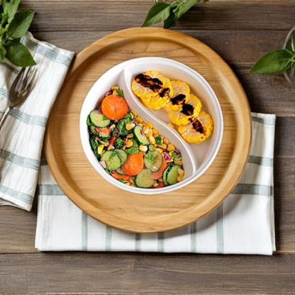 Cabilock Ceramic Divided Bowl, 40oz 2-Section Bowl with Side Compartment for Ramen, Soup, Salad, Noodles and Snacks, White, Microwave and Dishwasher Safe