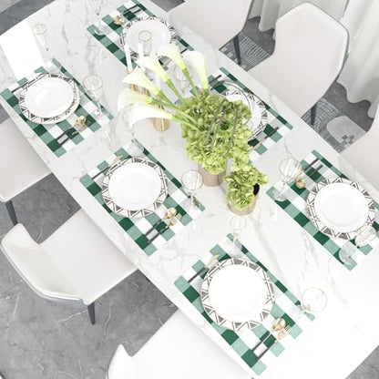4 Pieces Dark Green & White Cotton Buffalo Check Placemats Heat Resistant Dining Table Place Mats for Kitchen Table 12 x 18 inches - color: Plaids Dark Green & White, size: Rectangular Placemats 12" x 18"