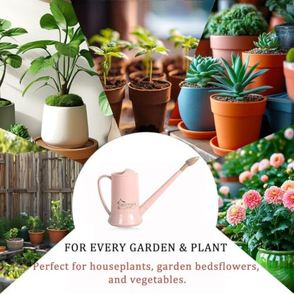 2L Thick Plastic Watering Can with Long Spout – Lightweight Garden Watering Can for Indoor & Outdoor Plants, Flowers, Balcony –Durable & Leakproof (Pink) - color: Pink