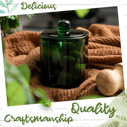 Reallnaive 2 Pack Glass Salt Cellar with Lid and Spoon, 8.7 oz, Green | Storage Container, Wide Opening, Heavy Bottom, Dishwasher Safe, for Countertop Salt, Sugar, Pepper, and Spice Storage - color: Green