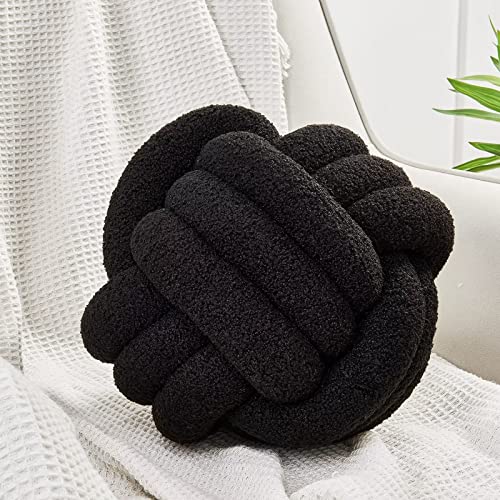 Uvvyui Knot Pillow Ball, Soft Home Decorative Pillows, Round Throw Pillow, Handmade Knotted Plush Pillow, Round Boucle Pillow Cushion (11 Inches Black) - color: Black, size: Medium (Pack of 1)