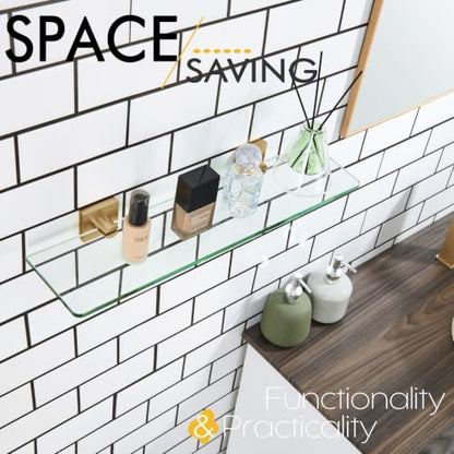 KOKOSIRI Tempered Glass Shelf 20-Inch Floating Wall Shelves Bathroom Rack Kitchen Shower Storage, 2 Pack Champagne Bronze Stainless Steel B1107CPG-L20-P2 - color: Champagne Bronze, size: 20-Inch(2 Pack)