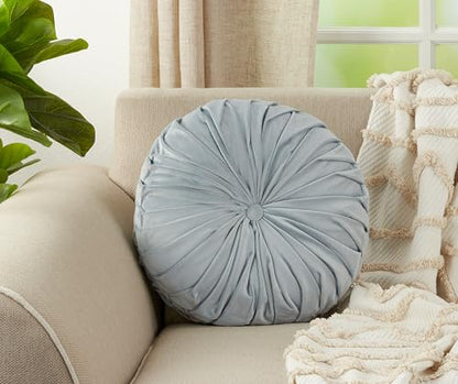 SARO LIFESTYLE Round Velvet Pintucked Poly Filled Throw Pillow - color: Blue-grey, size: 1 Count (Pack of 1)
