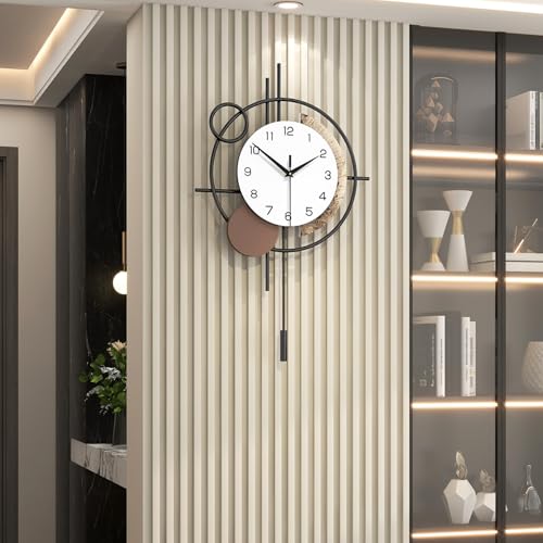 Wall Clock Decorative Modern Wall Clocks with Pendulum Silent | Analog Non-ticking Quartz Clock Battery Operated Large Clock for Living Room,Kitchen,Home,Bathroom,Bedroom Wall Art Decor - color: Brown, size: 13x21 in