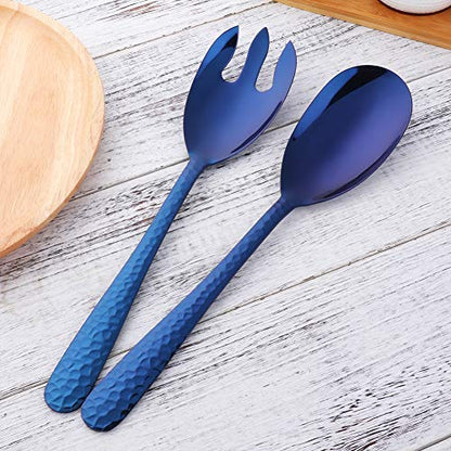 Salad Spoon and Fork Set, 12 Inch Stainless Steel Salad Server, Blue Large Serving Utensils, Dishwasher Safe, Pack of 2 - color: Blue