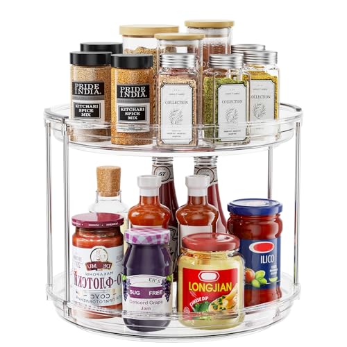 2 Tier Lazy Susan Turntable Organizer 9.25 inch, Rotating Spice Rack Organization for Cabinet, Bathroom, Pantry, Countertop, Kitchen, Vanity, Medicine Cabinet Organizer, Clear - color: 1 Pack Clear