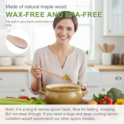 LorisArm 3PC Wooden Spoon for Cooking, Long handle 12" 10" 8" Wood Serving Spoons Set for Mixing Stirring Tasting, Maple Wood Nonstick Kitchen Utensils.